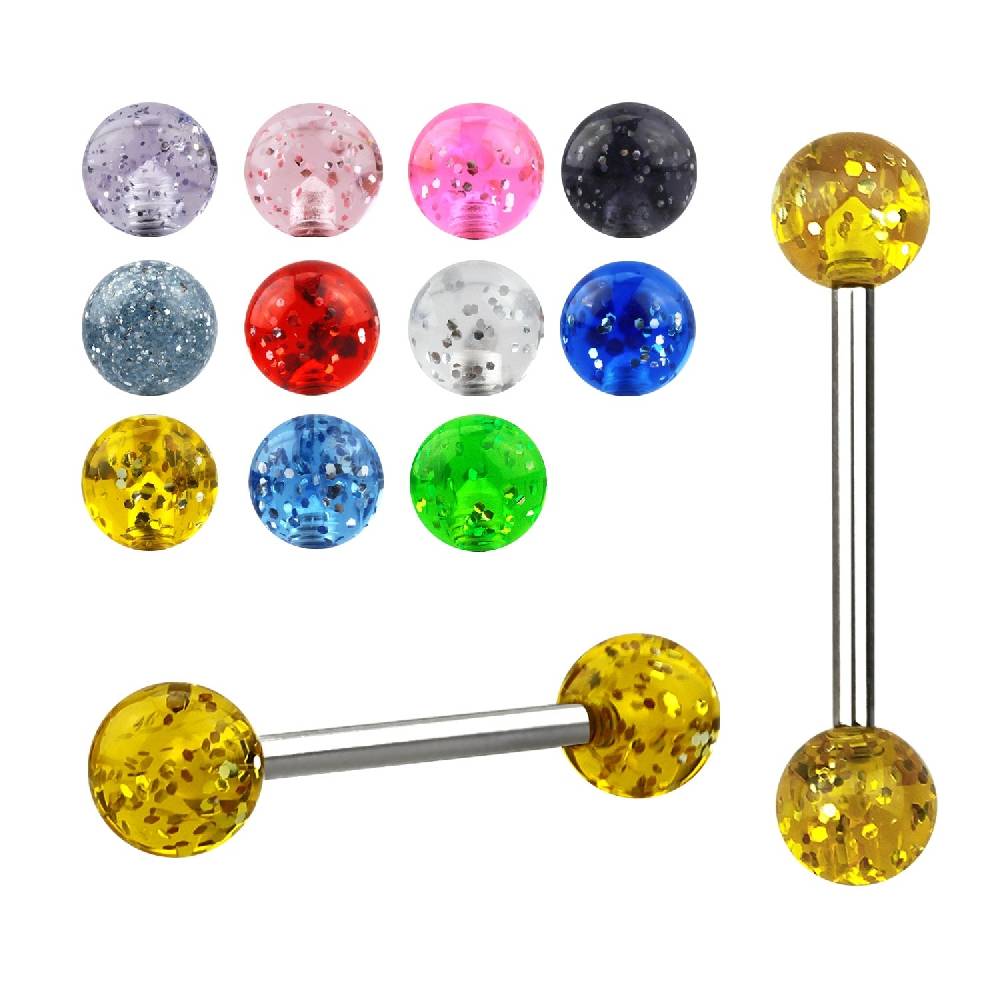 Lau Fashion Zungenpiercing Hantel Nippelpiercing Glitzer Kunststoff Kugel Titan G23 Stab Heißer Verkauf