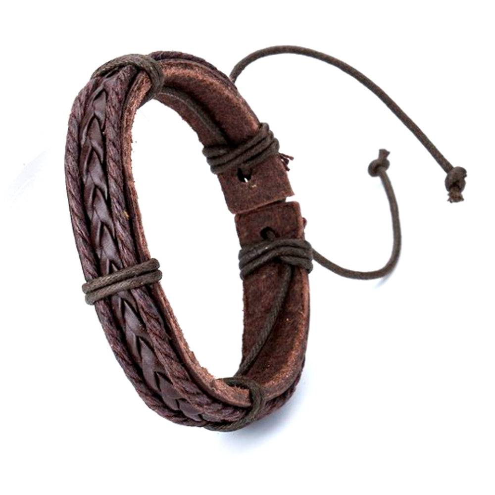 Lau Fashion Herren Echt Leder Armband Braun Geflochten Surfer Syle Schmuck 20cm Speichern exportieren