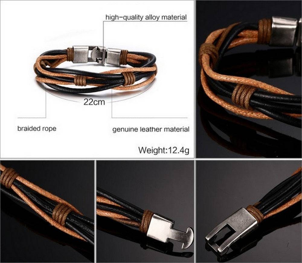 Lau Fashion Herren Armband Echt Leder Braun Schwarz Surfer Fashion Schmuck 22cm Black Friday Preise