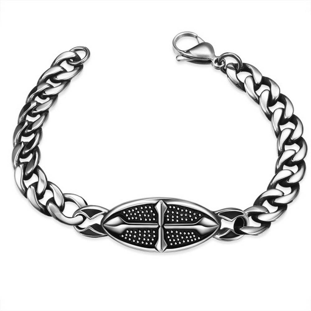 Lau Fashion Massives Edelstahl Herren Armband Ritter Kreuz Biker Panzerkette 22cm