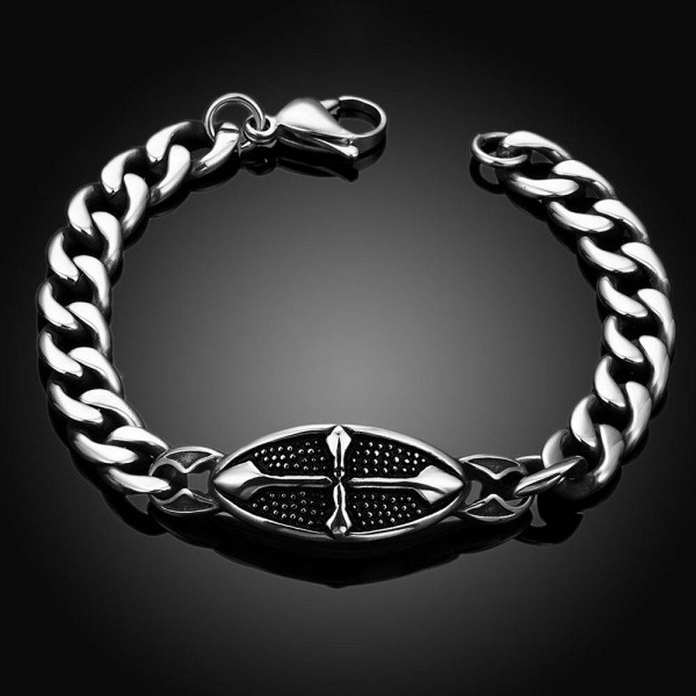 Lau Fashion Massives Edelstahl Herren Armband Ritter Kreuz Biker Panzerkette 22cm zollfrei