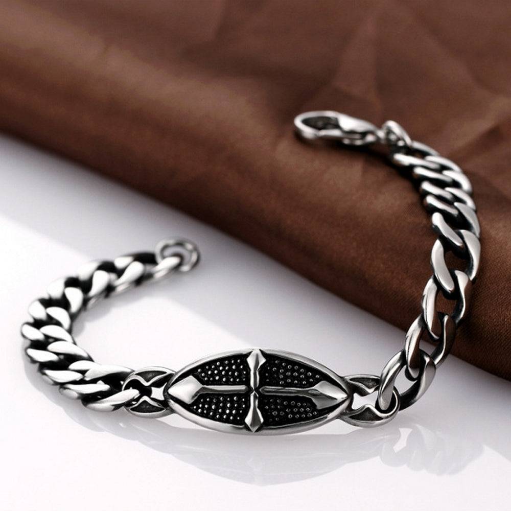Lau Fashion Massives Edelstahl Herren Armband Ritter Kreuz Biker Panzerkette 22cm zollfrei