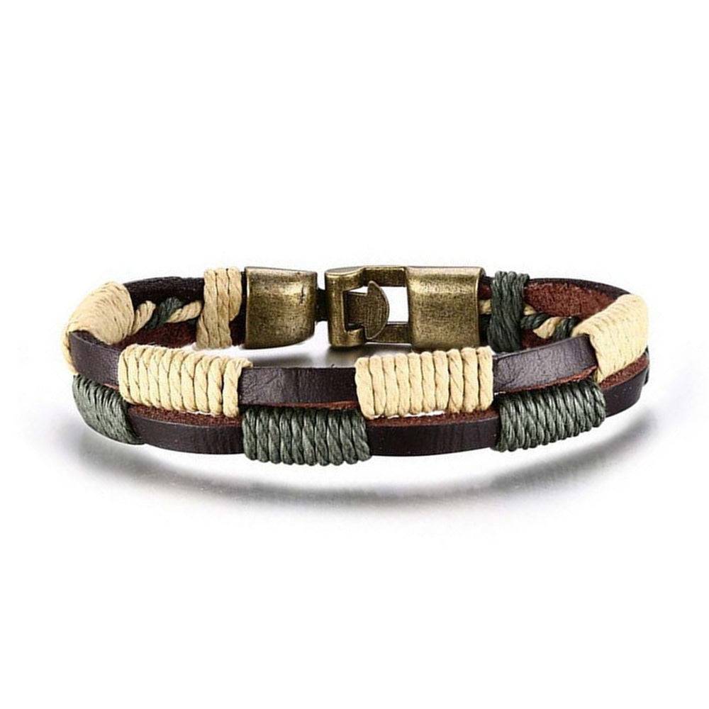 Lau Fashion Unisex Echt Leder Armband Braun Grün Surfer Syle Schmuck 22cm