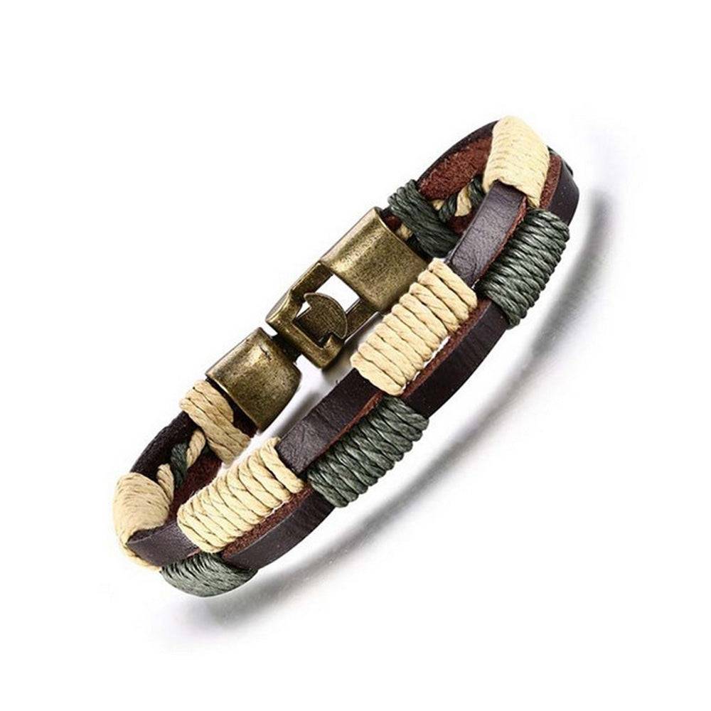 Lau Fashion Unisex Echt Leder Armband Braun Grün Surfer Syle Schmuck 22cm Rabatte dieses Monats