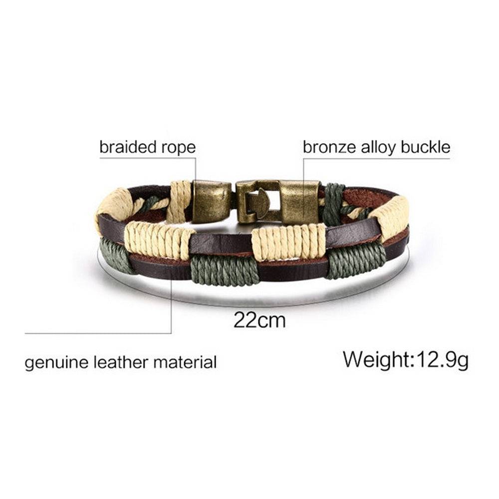 Lau Fashion Unisex Echt Leder Armband Braun Grün Surfer Syle Schmuck 22cm Rabatte dieses Monats