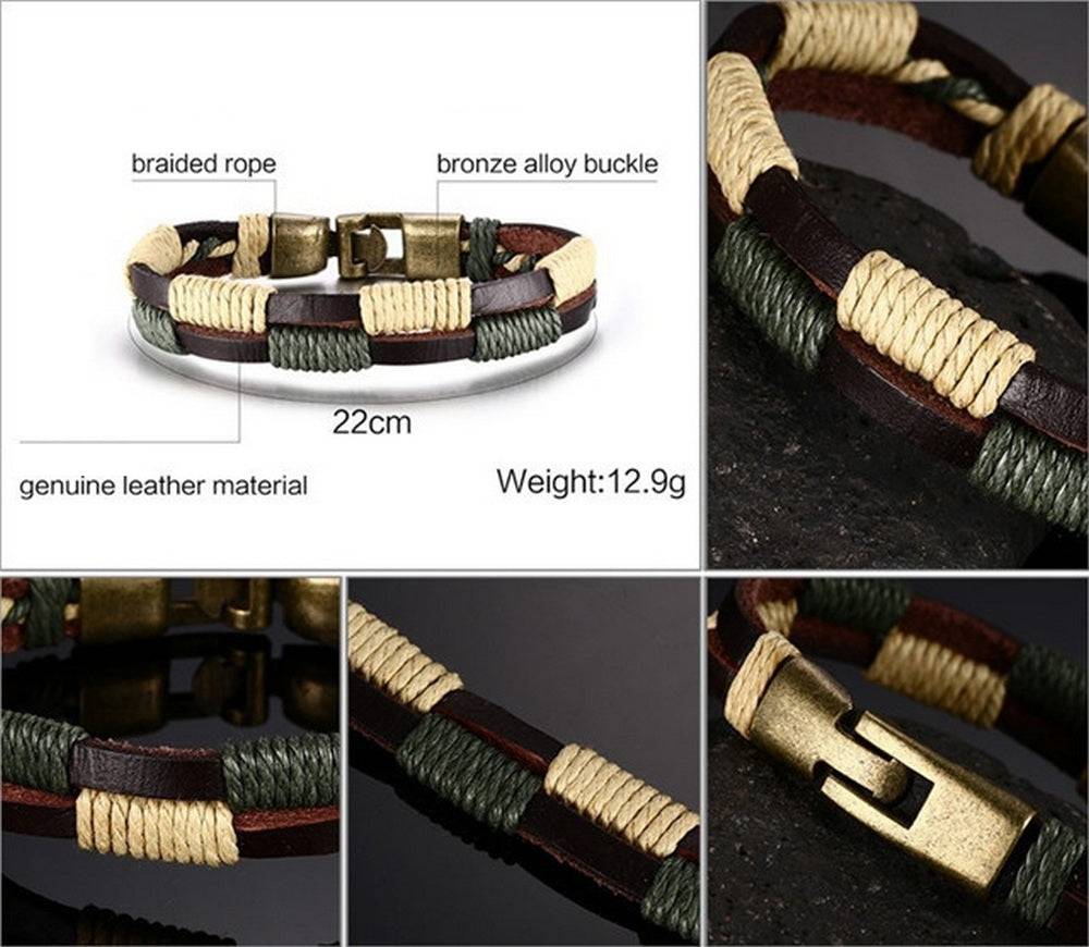 Lau Fashion Unisex Echt Leder Armband Braun Grün Surfer Syle Schmuck 22cm Rabatte dieses Monats