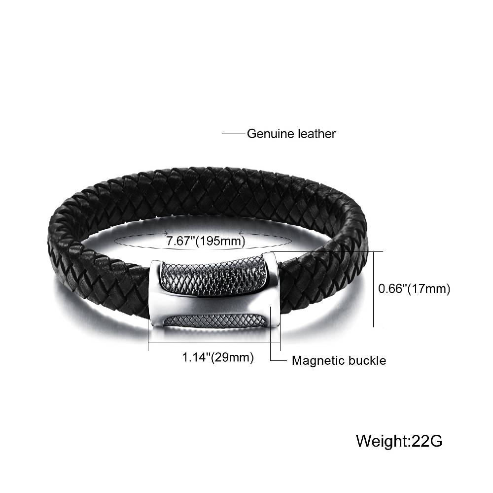 Lau Fashion Lederarmband Echt Leder Herren Schlangen Muster Biker Skull Magnet 19,5cm 2025