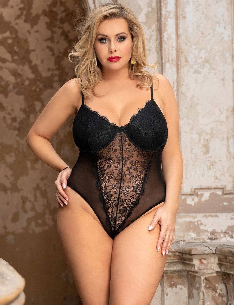 Lau Fashion Damen Bodysuits Ärmellos Body Cup Bügel Unterwäsche Blumen Dessous Reizwäsche S/XL - R80959 Auslauf
