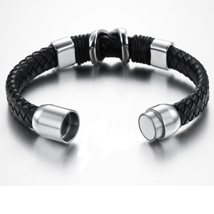 Lau Fashion Herren Armband Echt Leder X Elemente Schwarz Biker Lederband Magnet 20cm Günstiger Verkauf
