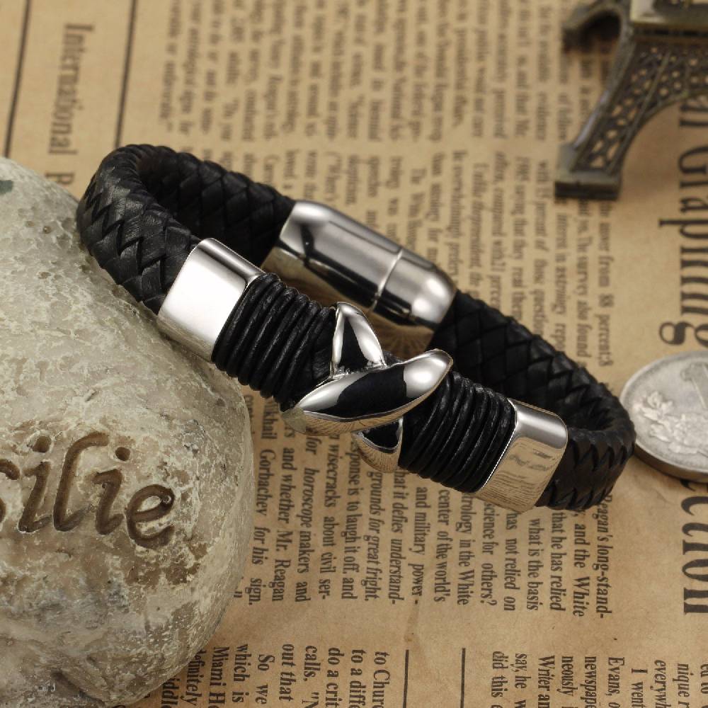 Lau Fashion Herren Armband Echt Leder X Elemente Schwarz Biker Lederband Magnet 20cm Günstiger Verkauf
