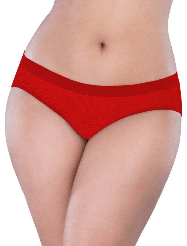 Lau Fashion Damen Netz Slip Offen Rot Popo Panty Reizwäsche mit Schleifchen Strass S/XL Kauf eins, bekomm eins gratis