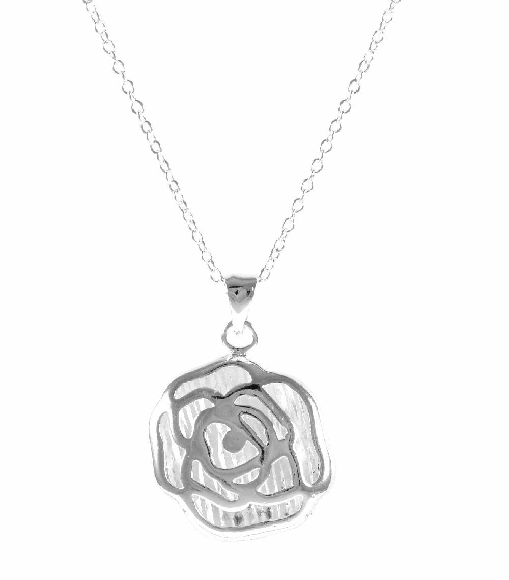 Lau Fashion 3D Damen Rosen Silber Halskette mit Anhänger Geschenk Set Ø 28mm