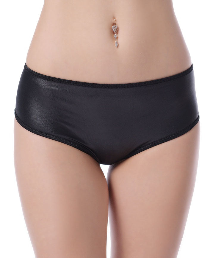 Lau Fashion Damen Rüschen Wetlook Panty Lack Leder Look Offen Dessous Gogo C-String S/M Black Friday Preise