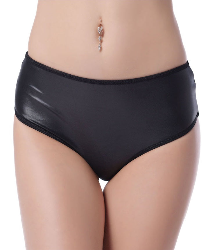 Lau Fashion Damen Wetlook Mini Panty Kette Lack Look Offen Dessous Gogo C-String Shorts S/M Im Verkauf