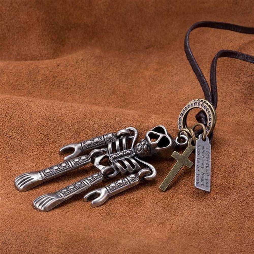 Lau Fashion Echt Leder Halskette Surfer Style Damen & Herren Braun Skull Schmuck Ringe Fabrik Onlineshop