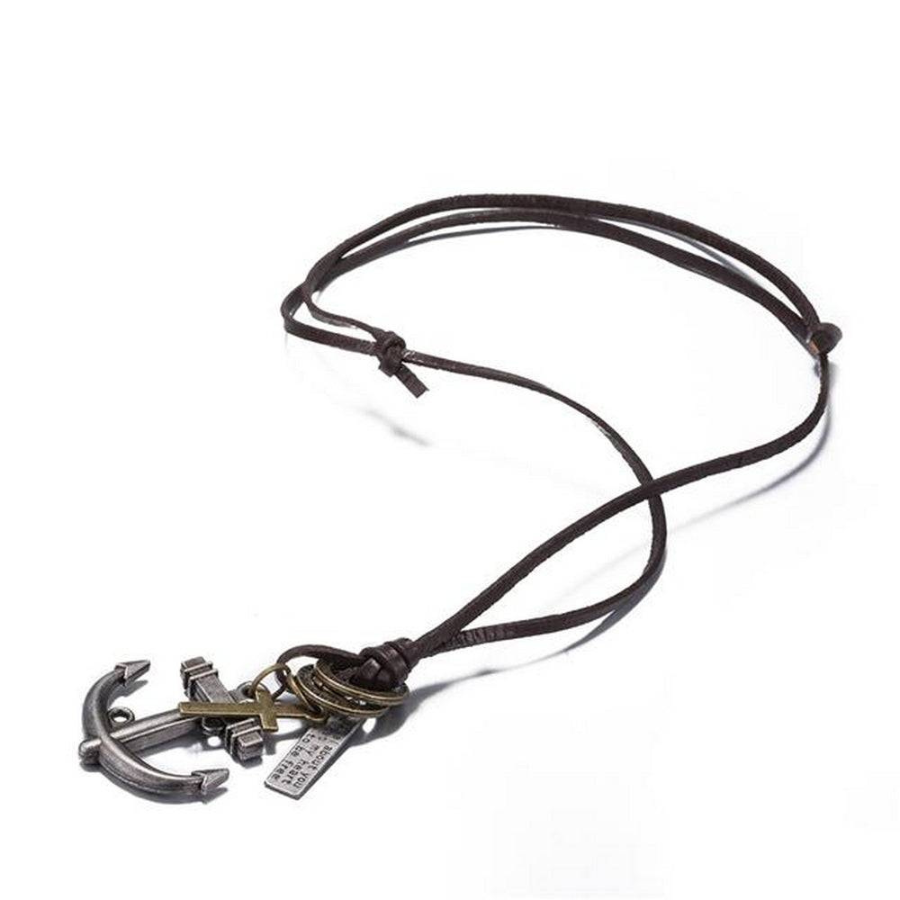 Lau Fashion Echt Leder Halskette Surfer Style Damen & Herren Braun Skull Schmuck Ringe Fabrik Onlineshop