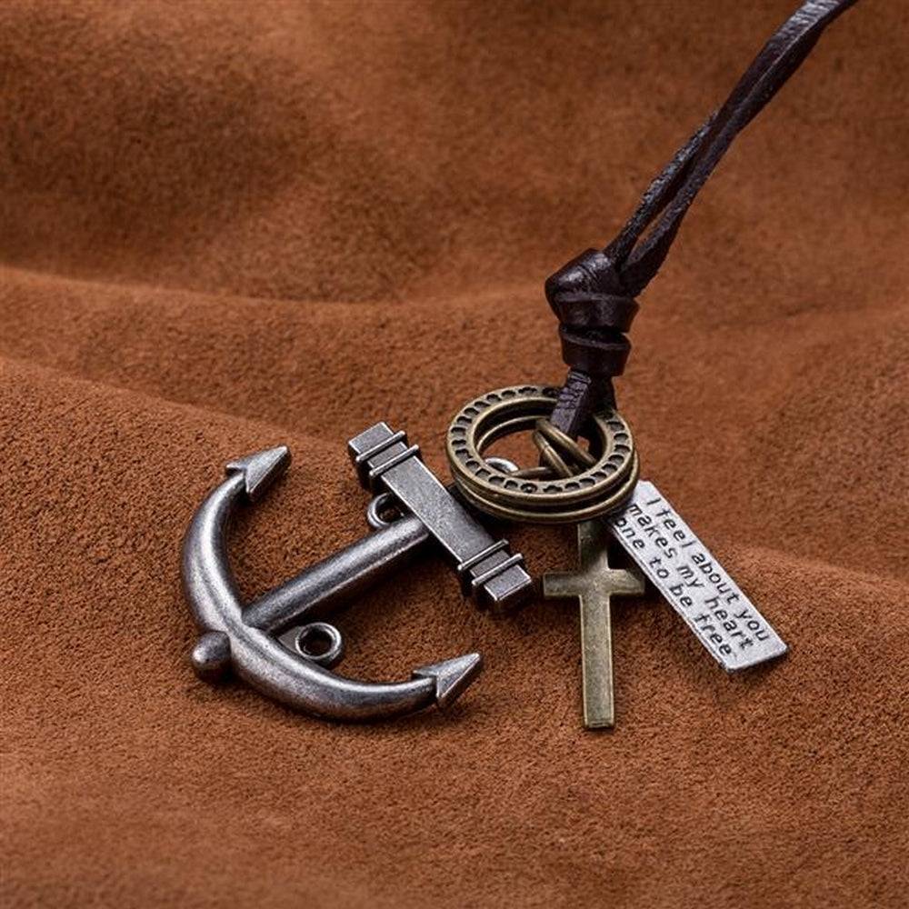 Lau Fashion Echt Leder Halskette Surfer Style Damen & Herren Braun Skull Schmuck Ringe Fabrik Onlineshop