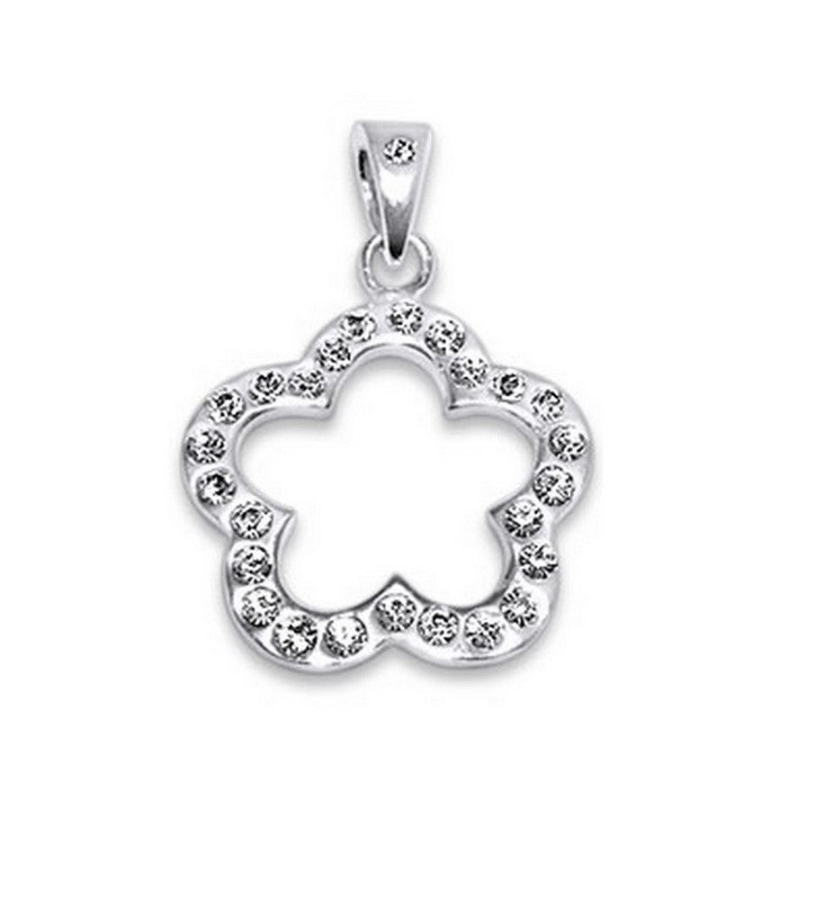 Lau Fashion 925 Sterling Silber 3D Blume Anhänger Kette Weiß Strass Zirkonia Halskette Ø18mm Sonderangebot