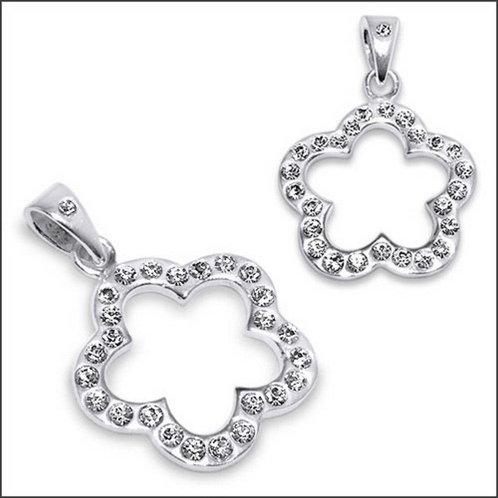 Lau Fashion 925 Sterling Silber 3D Blume Anhänger Kette Weiß Strass Zirkonia Halskette Ø18mm Sonderangebot