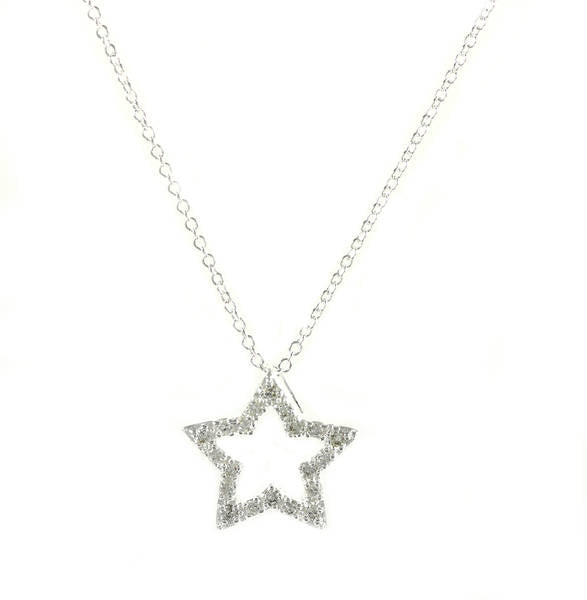 Lau Fashion Stern Zirkonia Hals Kette Strass Geschenk Set Anhänger Versilbert Ø 20mm