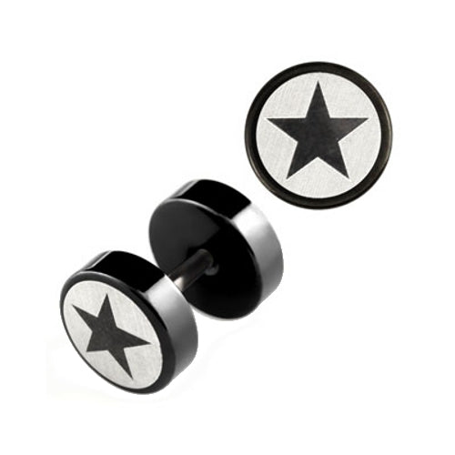 Lau Fashion 2 Stück Fake Plug Stern Logo Ohrstecker Schwarz Tunnel Ohrring Cap Ø 8mm