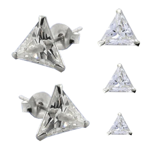 Lau Fashion 1 Paar 925 Silber Ohrstecker Dreieckig Zirkonia Strass Hip Hop Ohrringe 6mm