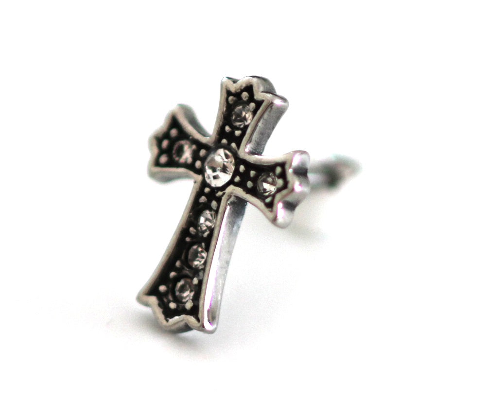Lau Fashion 3D Skull Fake Plug Strass Ritter Kreuz Tunnel Silber Ohrstecker Ohrring Gothic Ø 14mm
