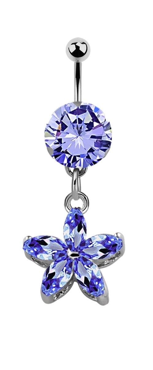 Lau Fashion Blumen Stern Bauchnabelpiercing Zirkonia Silber Kristalle Stab 1,6x10mm Stein Ø 8mm Fabrikladen