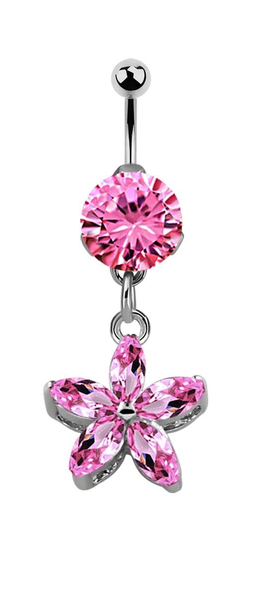 Lau Fashion Blumen Stern Bauchnabelpiercing Zirkonia Silber Kristalle Stab 1,6x10mm Stein Ø 8mm Fabrikladen