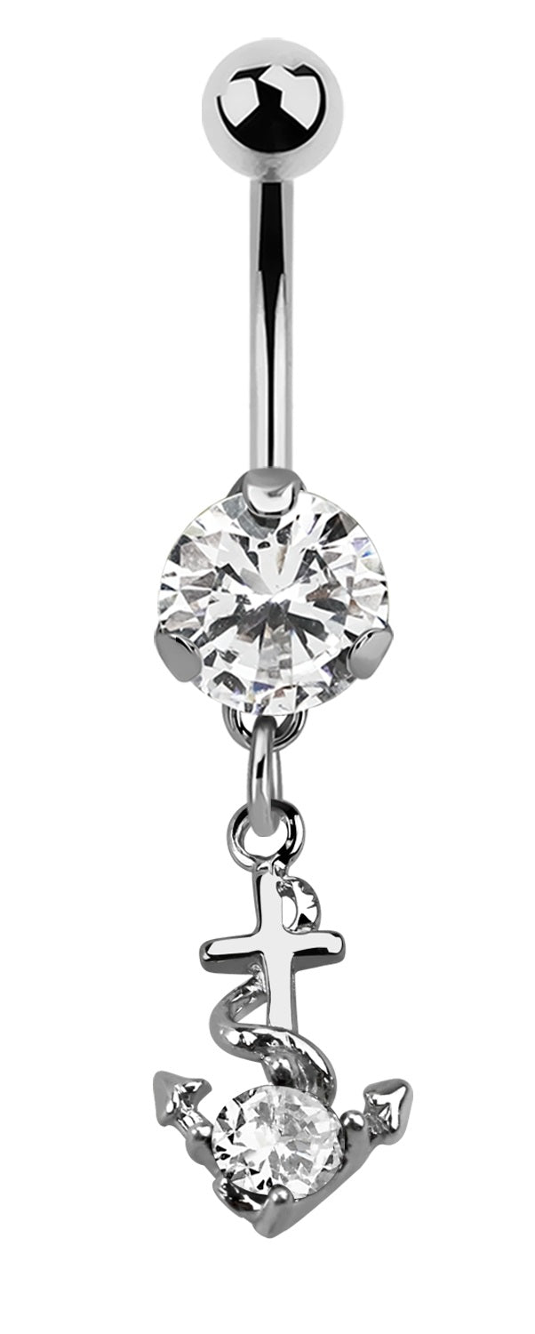 Lau Fashion Anker Bauchnabel Piercing Zirkonia Silber Kristalle Stab 1,6x10mm Stein Ø 8mm Begrenzt auf 3 Tage