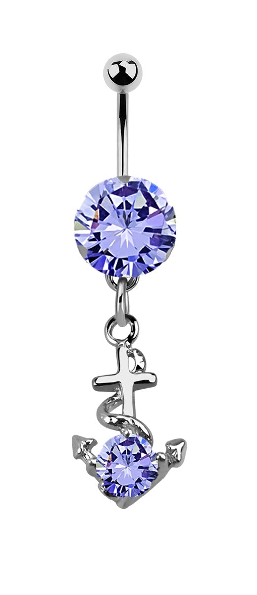 Lau Fashion Anker Bauchnabel Piercing Zirkonia Silber Kristalle Stab 1,6x10mm Stein Ø 8mm Begrenzt auf 3 Tage