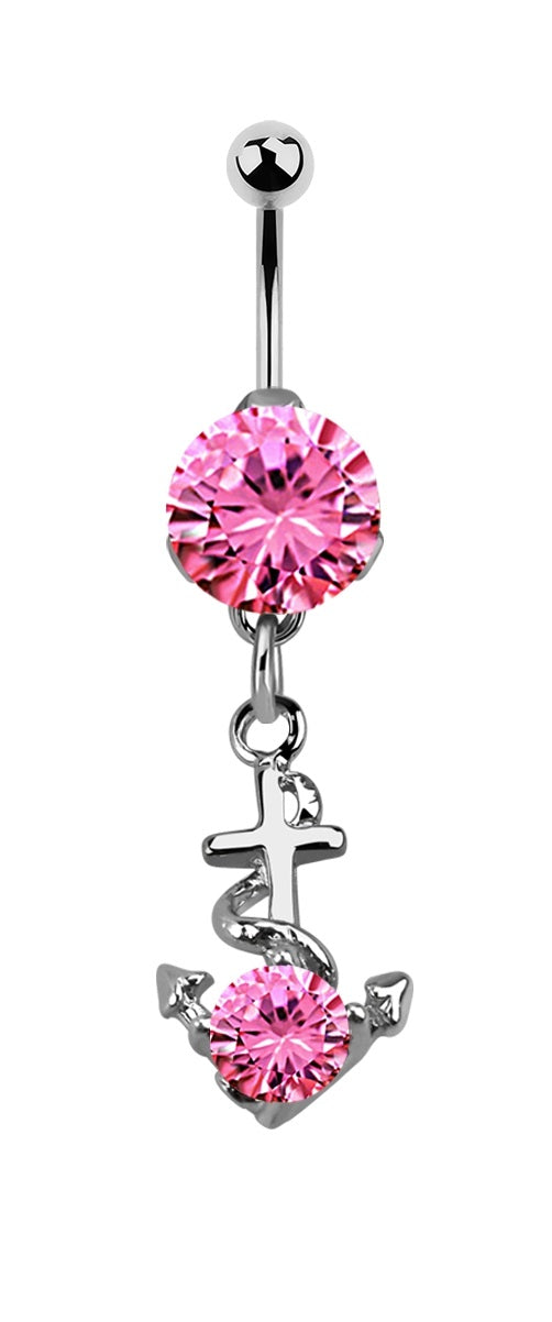 Lau Fashion Anker Bauchnabel Piercing Zirkonia Silber Kristalle Stab 1,6x10mm Stein Ø 8mm Begrenzt auf 3 Tage