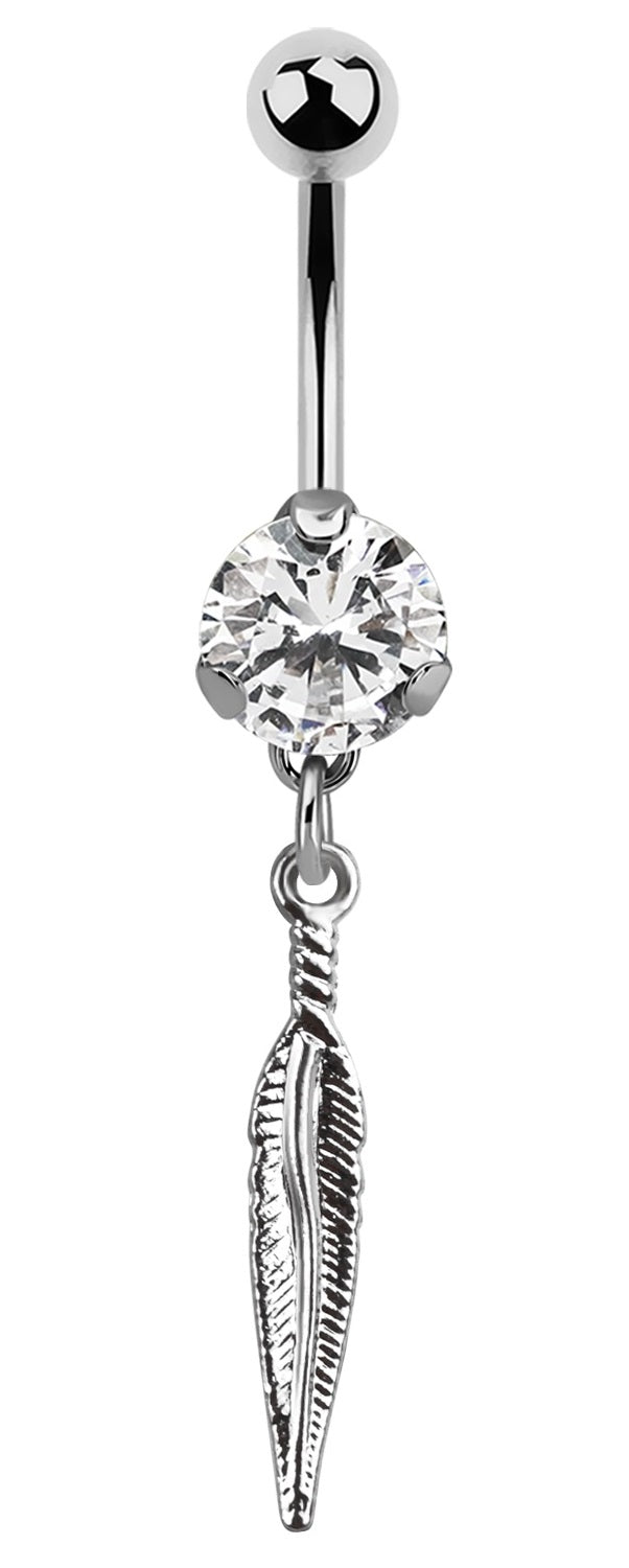 Lau Fashion Bauchnabel Piercing Zirkonia Feder Silber Kristalle Stab 1,6x10mm Stein Ø 8mm Speichern exportieren
