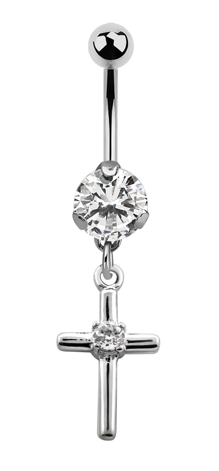 Lau Fashion Bauchnabel Piercing Zirkonia Kreuz Silber Kristalle Stab 1,6x10mm Stein Ø 8mm Black Friday Preise