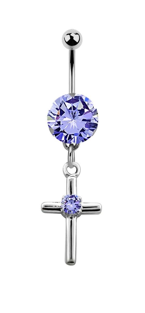 Lau Fashion Bauchnabel Piercing Zirkonia Kreuz Silber Kristalle Stab 1,6x10mm Stein Ø 8mm Black Friday Preise
