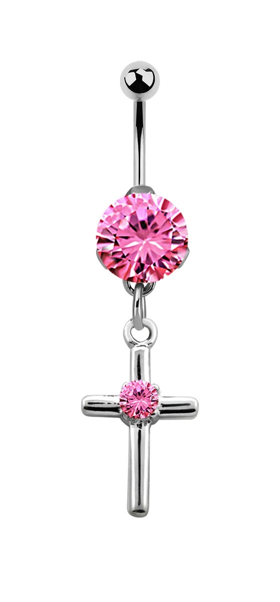 Lau Fashion Bauchnabel Piercing Zirkonia Kreuz Silber Kristalle Stab 1,6x10mm Stein Ø 8mm Black Friday Preise