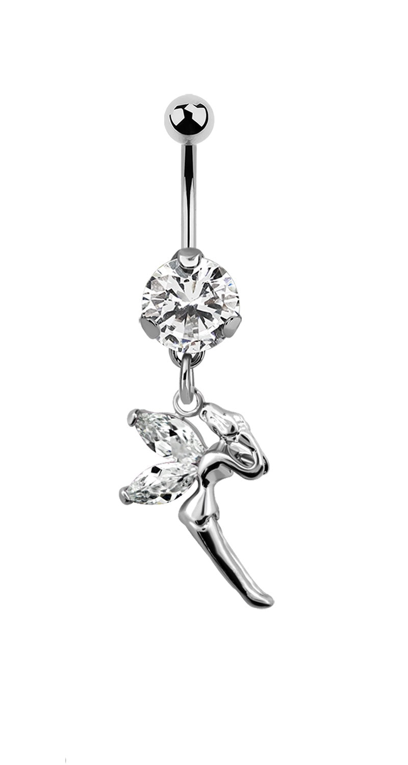 Lau Fashion Zirkonia Fee Bauchnabel Piercing Silber Kristalle 1,6x10mm Stein Ø 8mm Im Verkauf