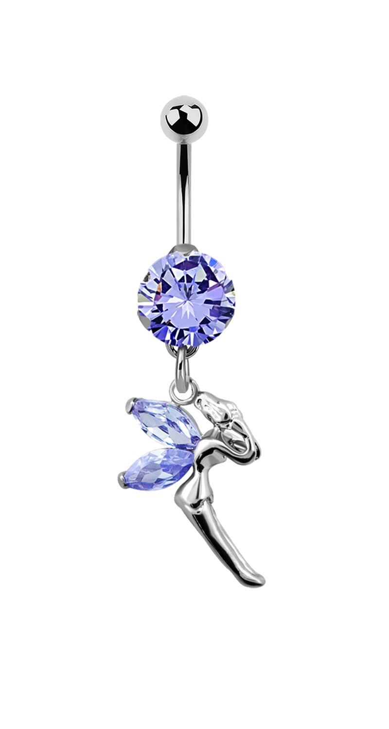 Lau Fashion Zirkonia Fee Bauchnabel Piercing Silber Kristalle 1,6x10mm Stein Ø 8mm Im Verkauf