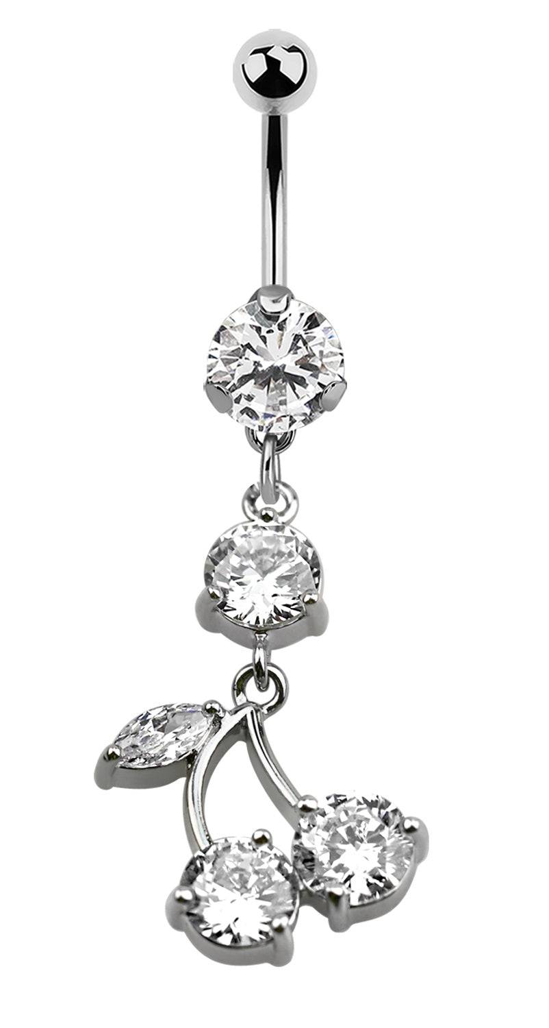Lau Fashion Zirkonia Kirschen Bauchnabel Piercing Silber Kristalle 1,6x10mm Stein Ø 8mm zollfrei