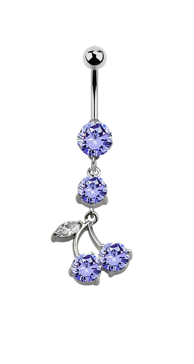 Lau Fashion Zirkonia Kirschen Bauchnabel Piercing Silber Kristalle 1,6x10mm Stein Ø 8mm zollfrei