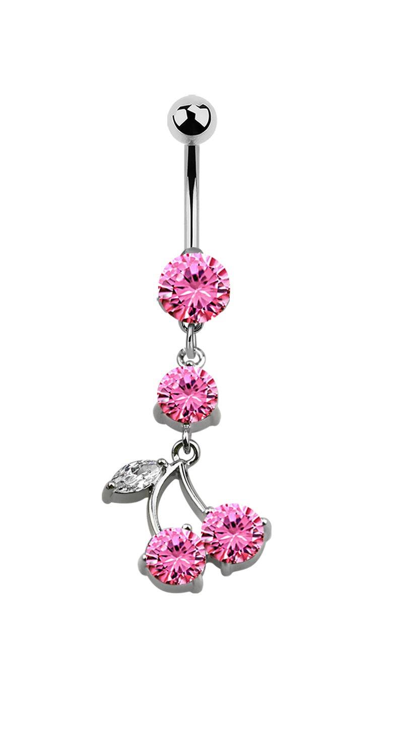 Lau Fashion Zirkonia Kirschen Bauchnabel Piercing Silber Kristalle 1,6x10mm Stein Ø 8mm zollfrei