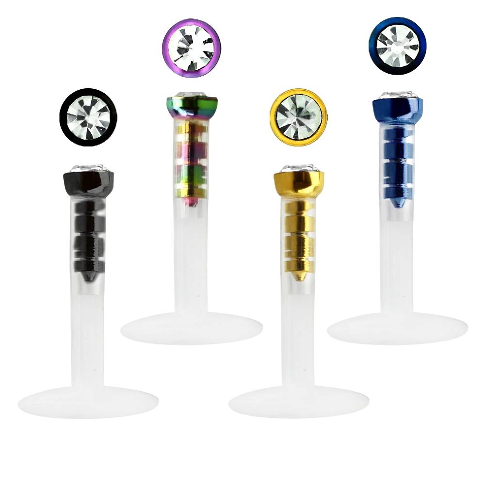 Lau Fashion BioFlex Lippen Piercing Strass Labret Stecker Bling Cap Stein Ø 2mm 2025