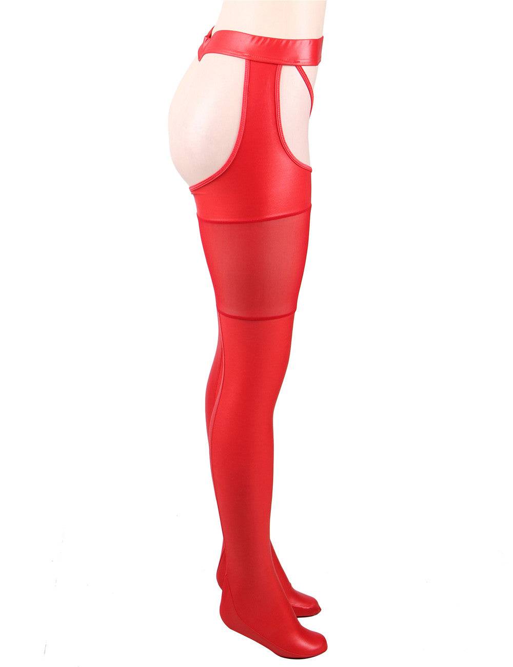 Lau Fashion SeXy Damen Overknees Lack Leder Netz Strapse Halterlose Strümpfe Rot Schwarz M/L - R80565-1 Fabrikverkauf