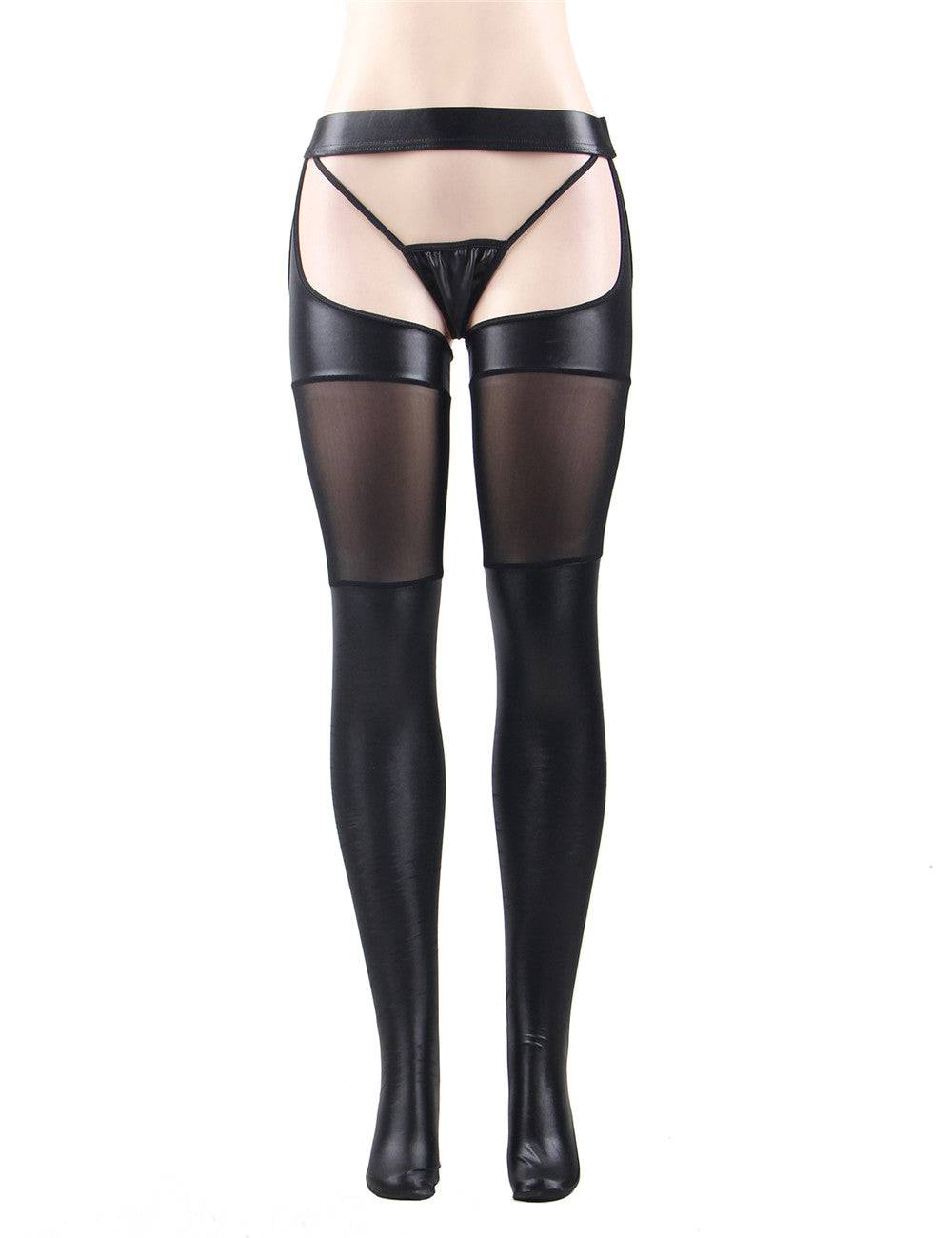 Lau Fashion SeXy Damen Overknees Lack Leder Netz Strapse Halterlose Strümpfe Rot Schwarz M/L - R80565-1 Fabrikverkauf