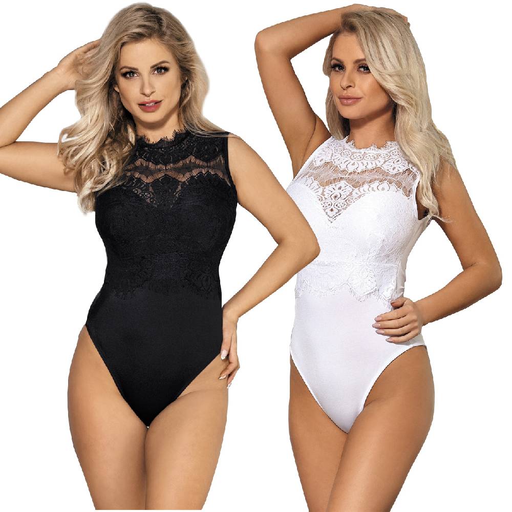 Lau Fashion Damen Body Unterwäsche Transparent mit Spitze Fransen Fashion Rundhals S/M/L/XL - R80472 Meist gekauft