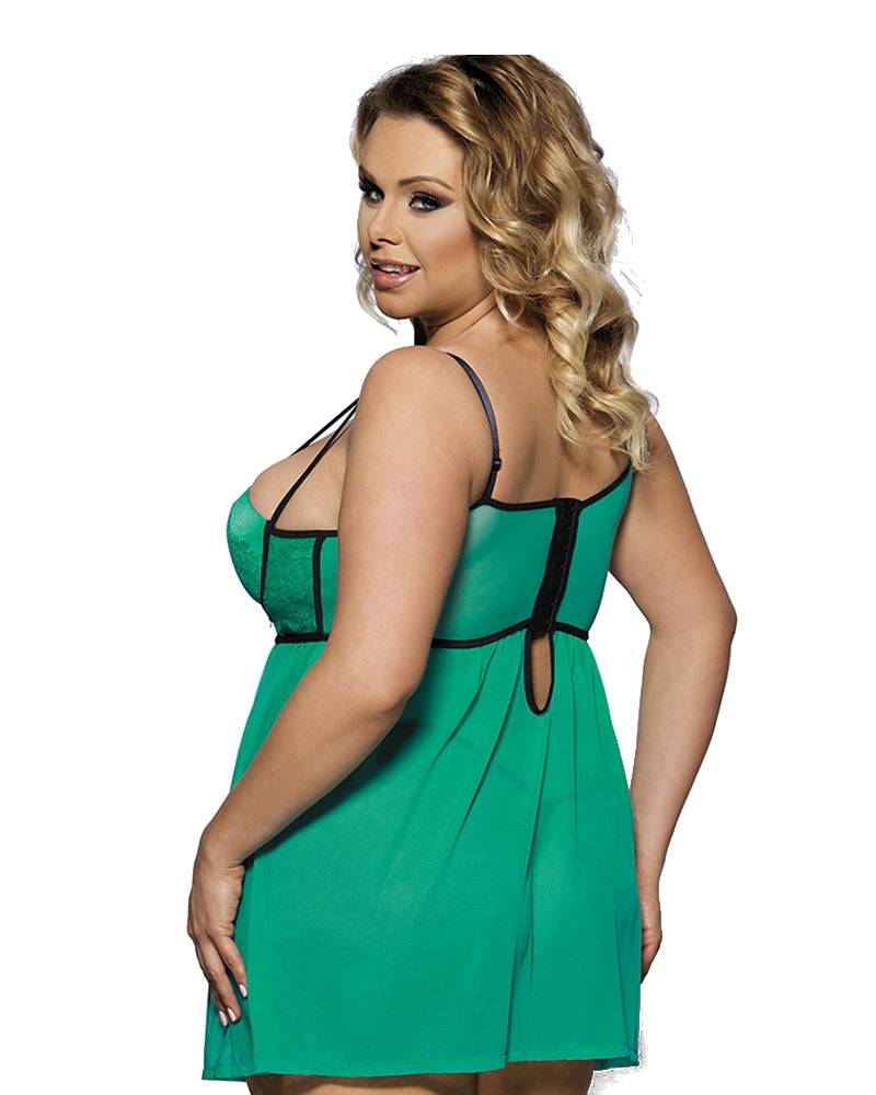 Lau Fashion Sexy Damen Mini Babydoll Spitze Kleid Dessous Grün mit geformten Cups L/XL Großer Ausverkauf