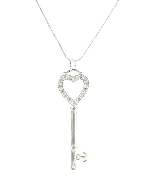 Lau Fashion Lau-Fashion Luxus Damen Halskette Schlüssel Zirkonia Anhänger Versilbert Ø 67mm