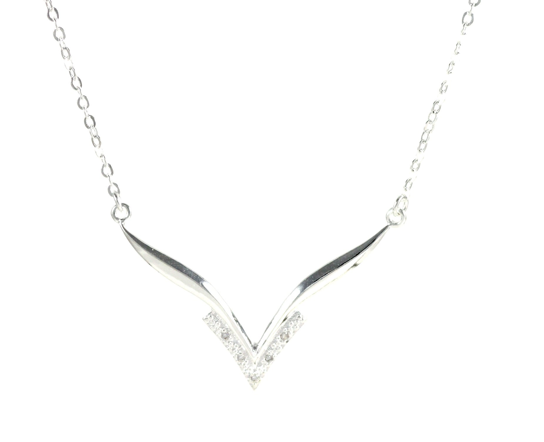 Lau Fashion Silber Damen Collier Halskette V-Schnitt Strass Anhänger Geschenk Ø 48mm Schlussverkauf