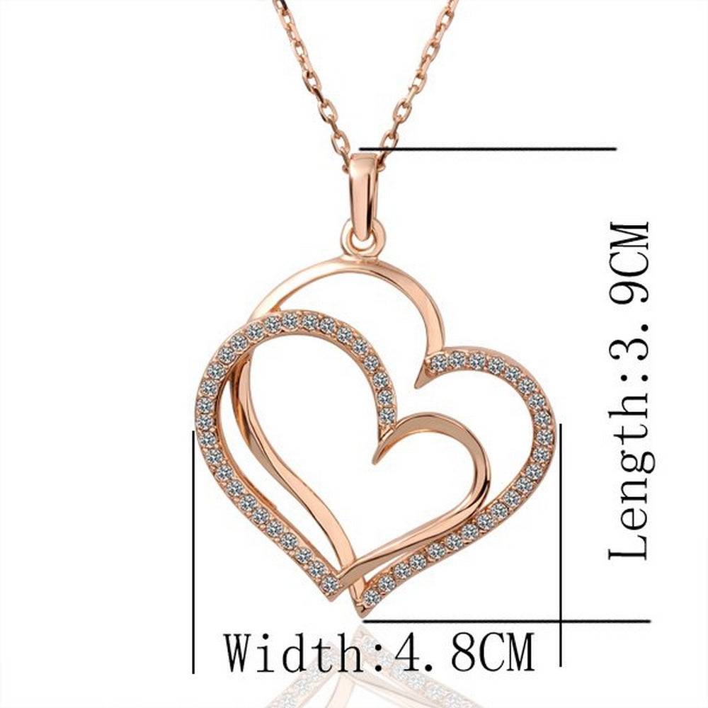 Lau Fashion Halskette Doppel Herz Zirkonia Anhänger Schmuck Set Strass vergoldet Ø 44mm Sonderangebot