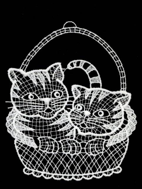 Plauener Spitze Fensterbild Katzenkörbchen Sonderangebot